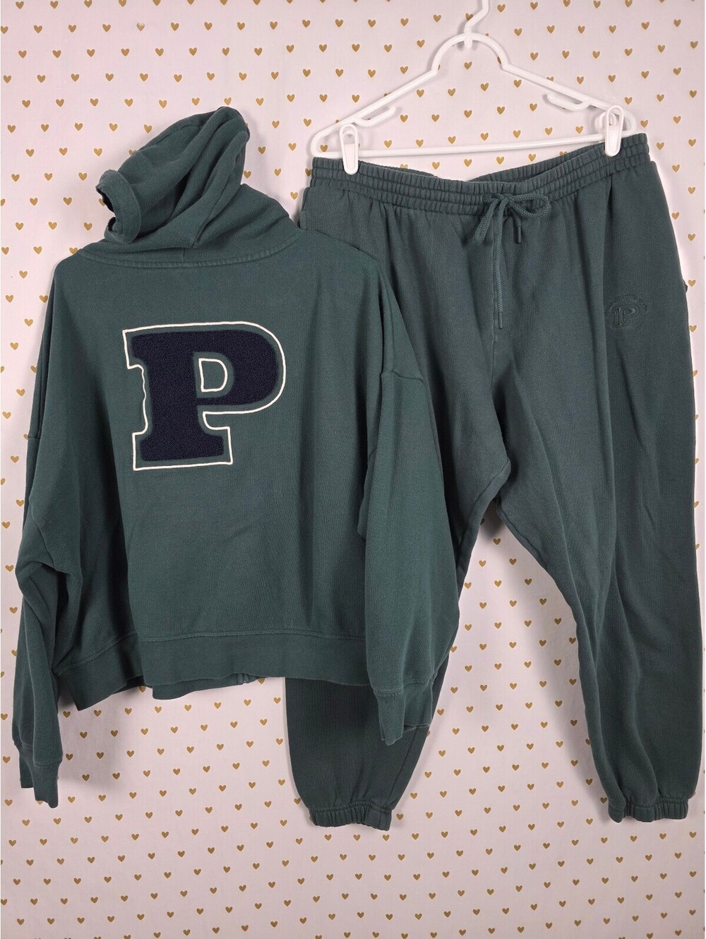 Victorias Secret Pink Green Full Zip Hoodie Jacket Sweats SET Outfit XL 2pc